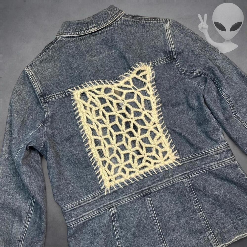 Vintage 1994 RALPH Ralph Lauren Womens Medium Zip Denim Jacket Crochet Trim - Picture 7 of 8